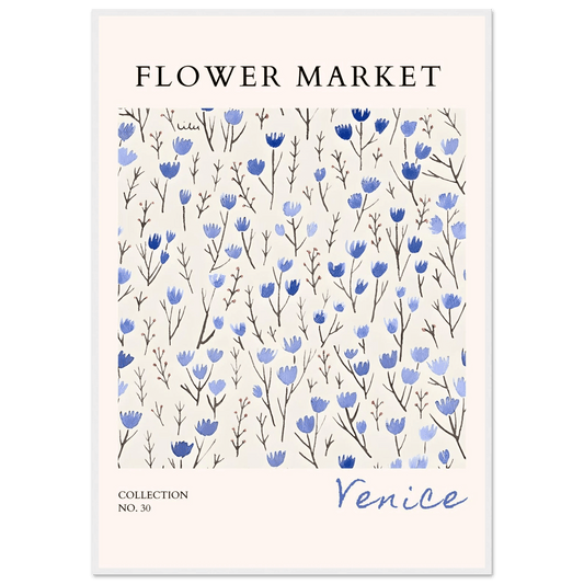 Venice Flower Market Framed Poster – Serene Blue Floral Art Print | Ready-to-Hang Wall Decor - Vibrantwalls