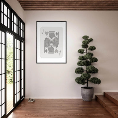 Jack of Hearts Poker Card Print - Minimalist Grey & White Art - Framed Poster, Eco-Friendly Wood - Vibrantwalls