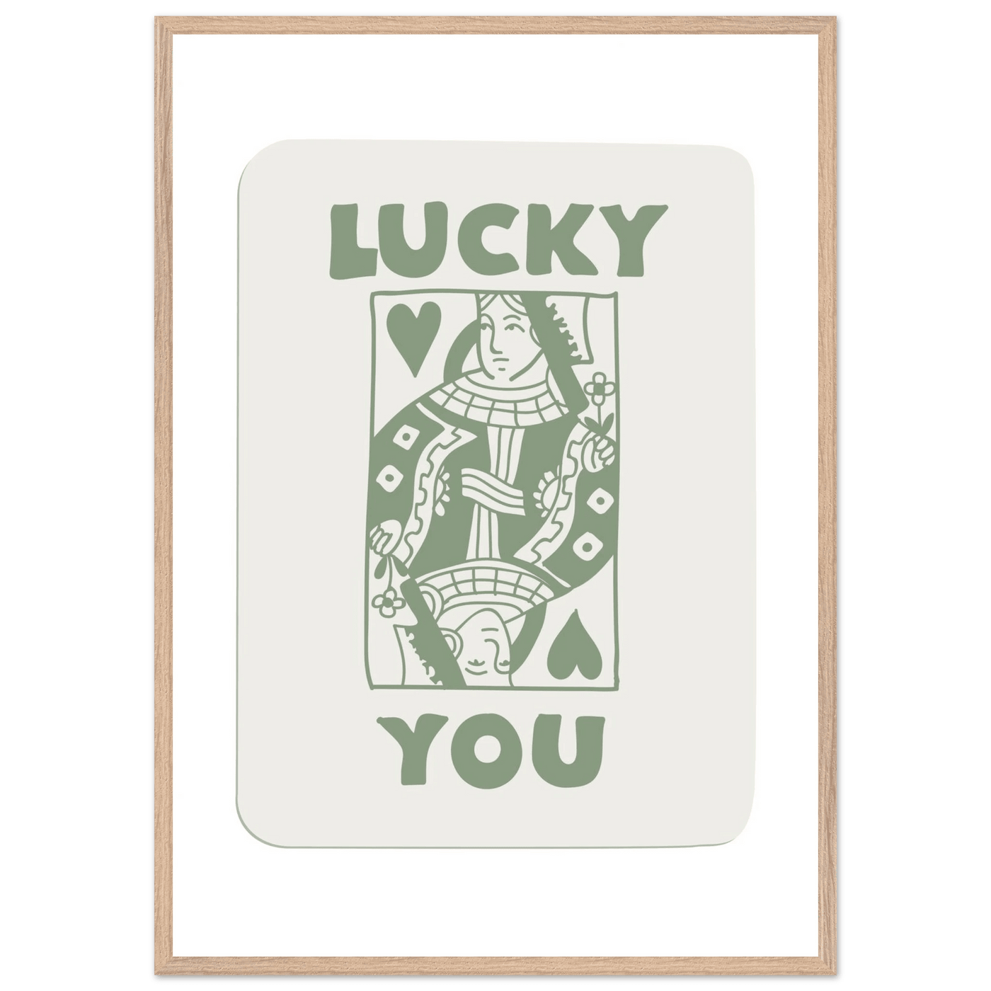 Lucky You Poker Card Print - Queen of Hearts Framed Art - Eco-Friendly Wood Frame - Vibrantwalls