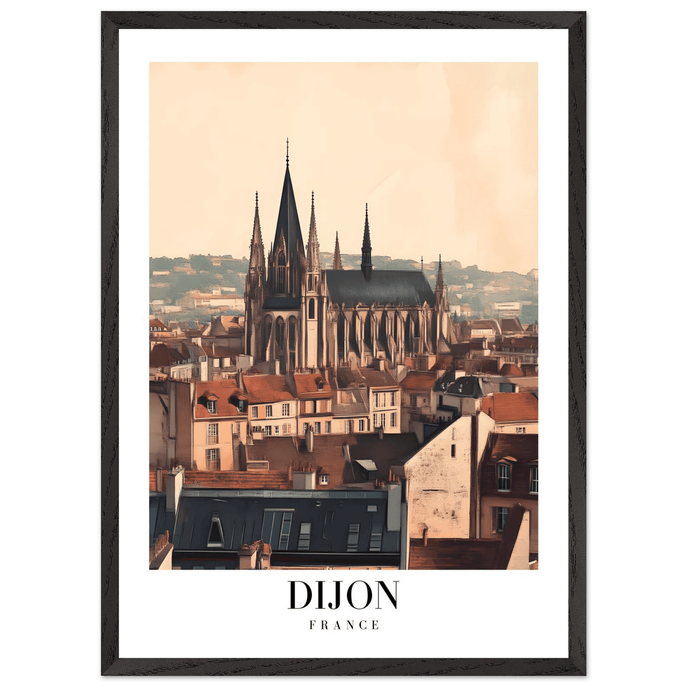 Dijon France Framed Poster – Vintage European Cityscape Wall Art with Wooden Frame - Vibrantwalls