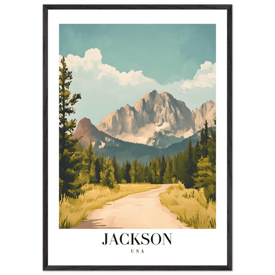 Jackson USA Mountain Landscape Framed Poster – Vintage Travel Wall Art with Wooden Frame - Vibrantwalls