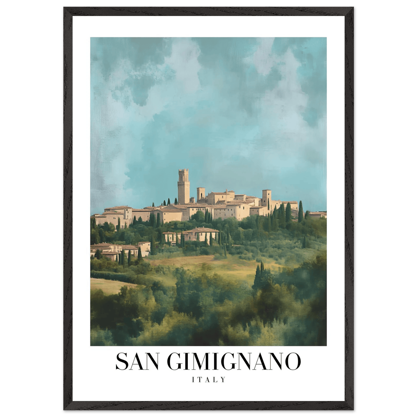 San Gimignano Italy Framed Poster – Vintage Tuscan Countryside Wall Art with Wooden Frame - Vibrantwalls