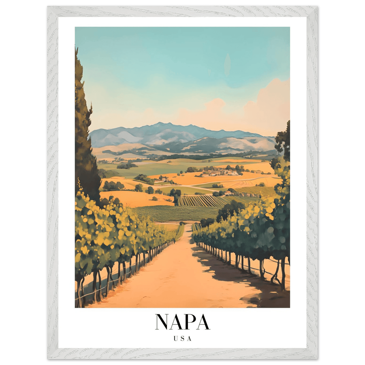 Napa Valley Vineyard Framed Poster – Vintage Travel Wall Art with Wooden Frame - Vibrantwalls
