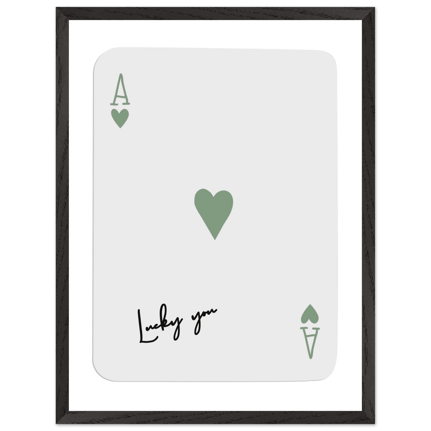 Lucky You Ace of Hearts Poker Card Print - Mounted Framed Poster Art, Eco-Friendly Wood Frame - Vibrantwalls