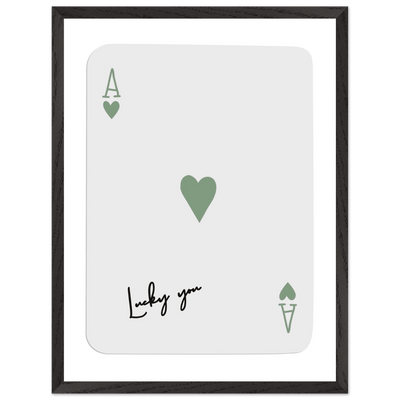 Lucky You Ace of Hearts Poker Card Print - Mounted Framed Poster Art, Eco-Friendly Wood Frame - Vibrantwalls