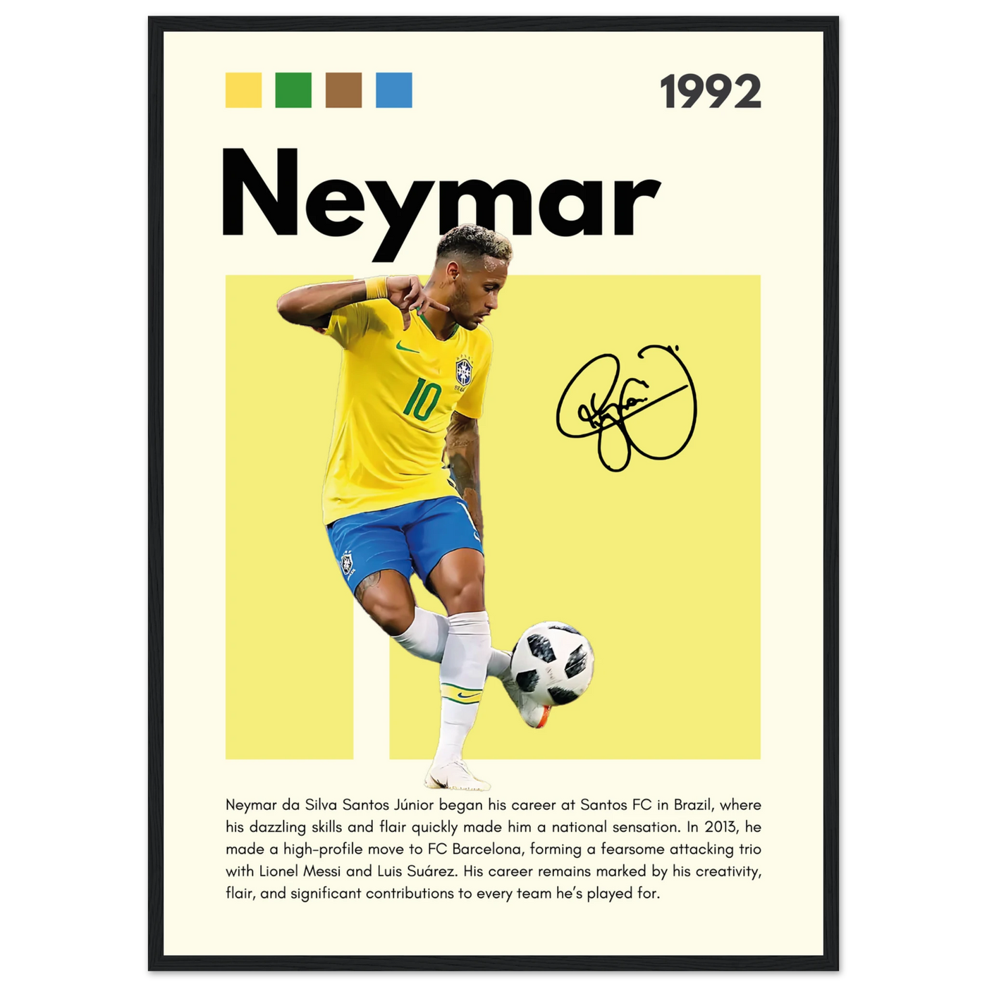 Neymar Jr. Brazilian Football Legend Framed Poster – Vibrant Pop Art Football Print 50x70 cm 20x28″ Black frame Vibrantwalls