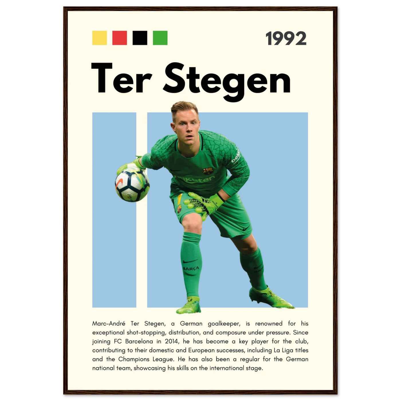 Marc-André Ter Stegen FC Barcelona Goalkeeper Framed Poster – Minimalist Football Art Print 70x100 cm 28x40″ Dark wood frame Vibrantwalls