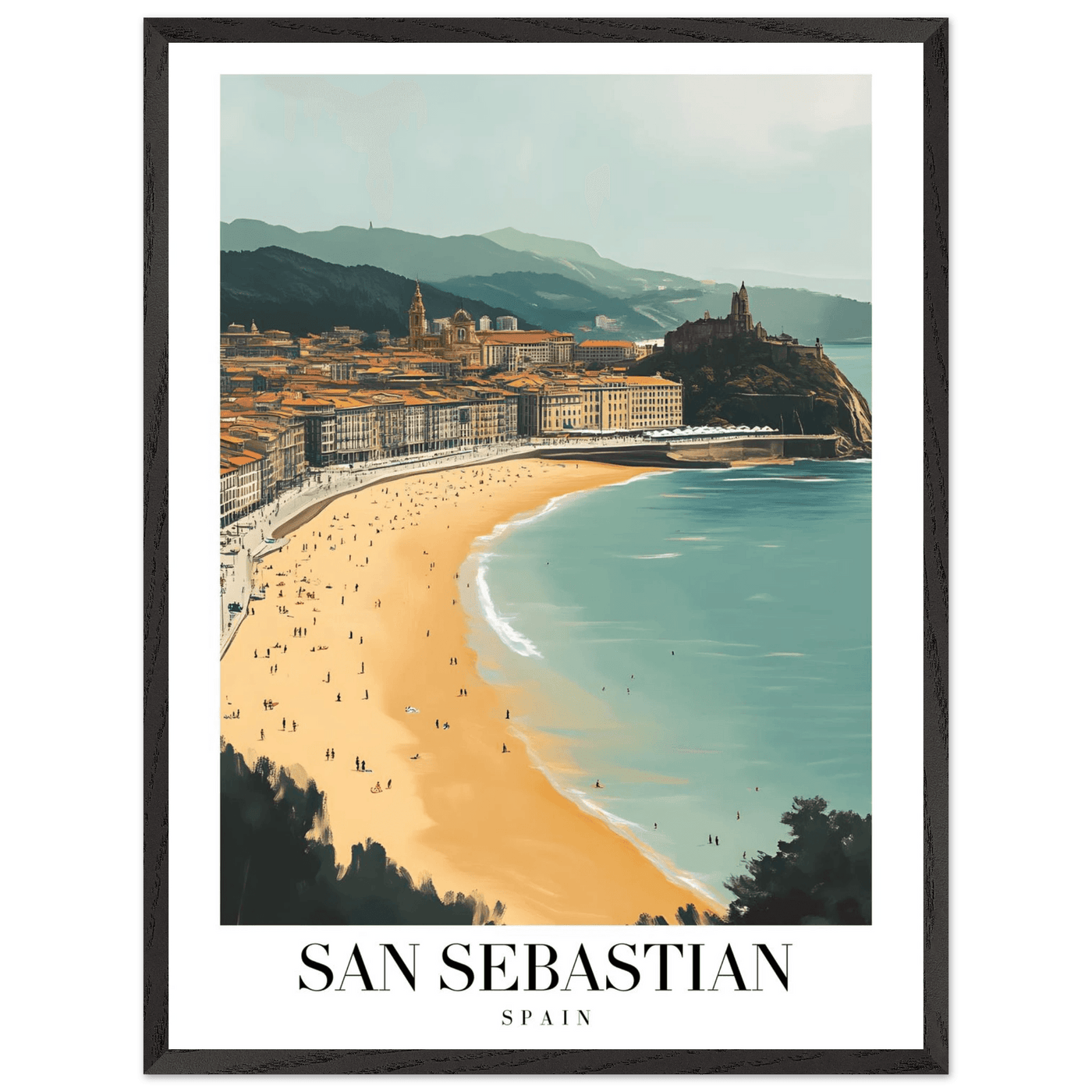 San Sebastian Spain Framed Poster – Vintage Coastal Travel Wall Art with Wooden Frame - Vibrantwalls