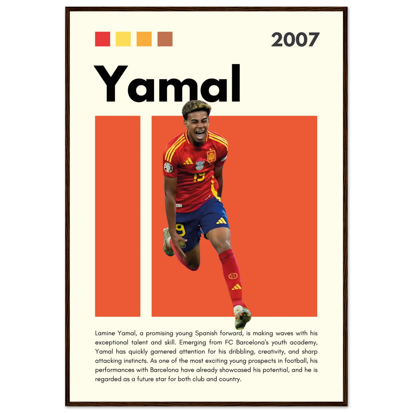Lamine Yamal Spain Soccer Framed Football Poster 70x100 cm 28x40″ Dark wood frame Vibrantwalls