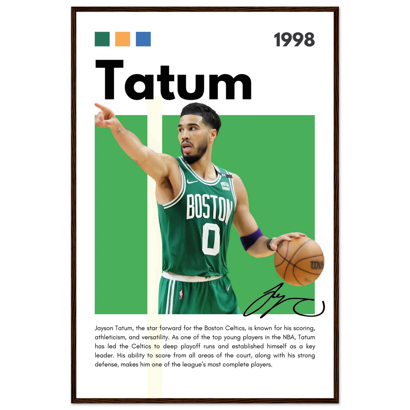 Jayson Tatum Boston Celtics Star Framed Poster 60x90 cm 24x36″ Dark wood frame Vibrantwalls