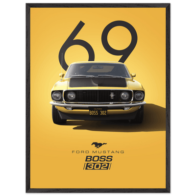 1969 Ford Mustang Boss 302 '69 - Iconic Yellow Framed Poster | Ready-to-Hang, Premium Art Print - Vibrantwalls