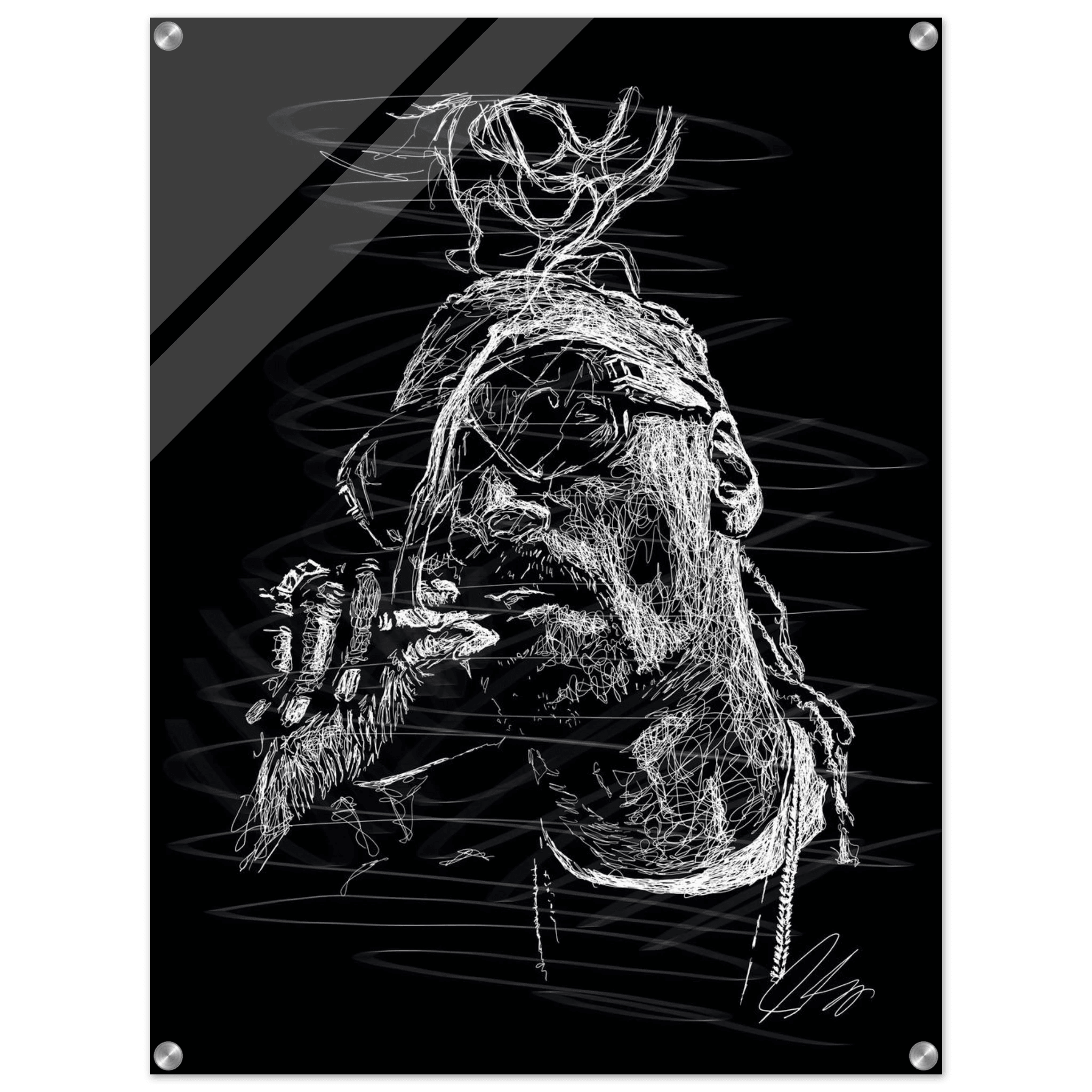 Snoop Dog Acrylic Print - Dynamic Black & White Scribble Art for Stylish Wall Decor - Vibrantwalls