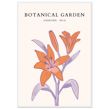 Botanical Garden Lily Print – Orange & Lavender Framed Poster | Elegant Nature Art for Modern Spaces, Ready-to-Hang - Vibrantwalls