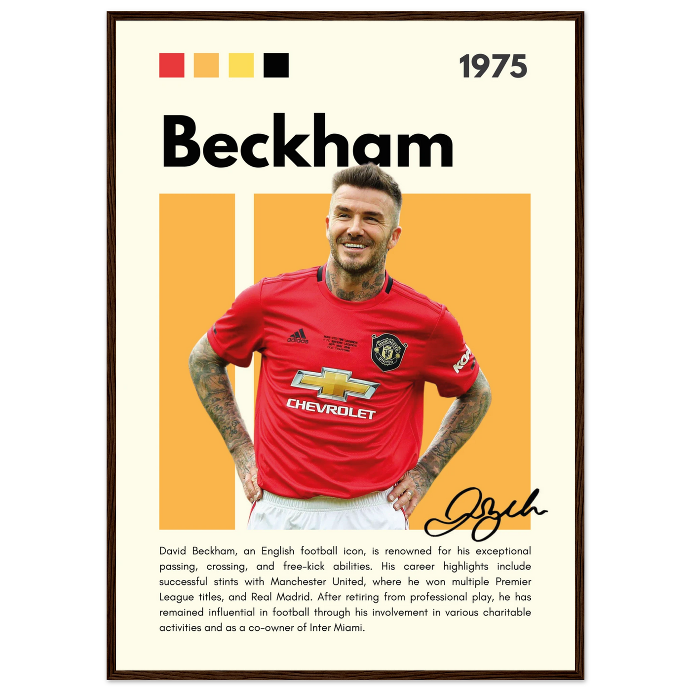 David Beckham Manchester United Soccer Framed Poster A1 (59.4 x 84.1 cm) Dark wood frame Vibrantwalls