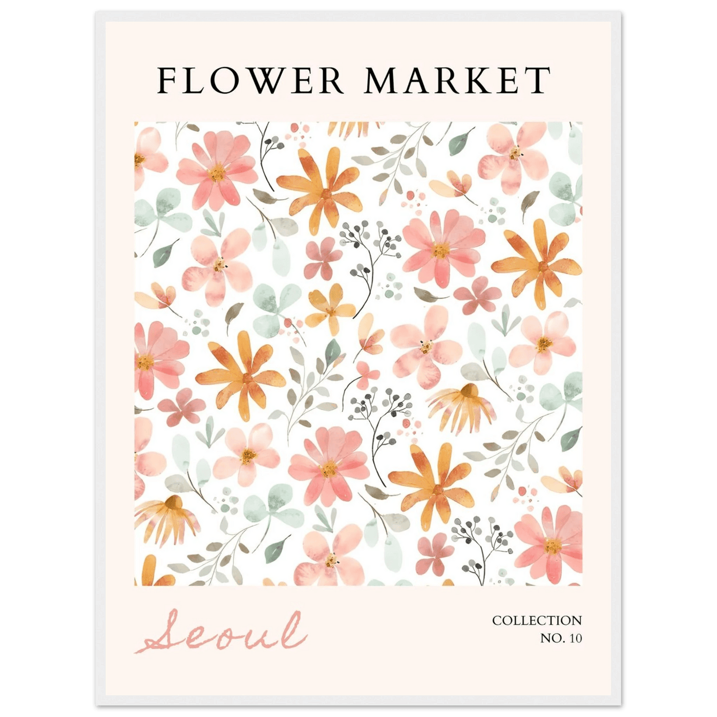 Seoul Flower Market Framed Poster – Delicate Watercolor Blooms & Botanical Art Print | Ready-to-Hang - Vibrantwalls