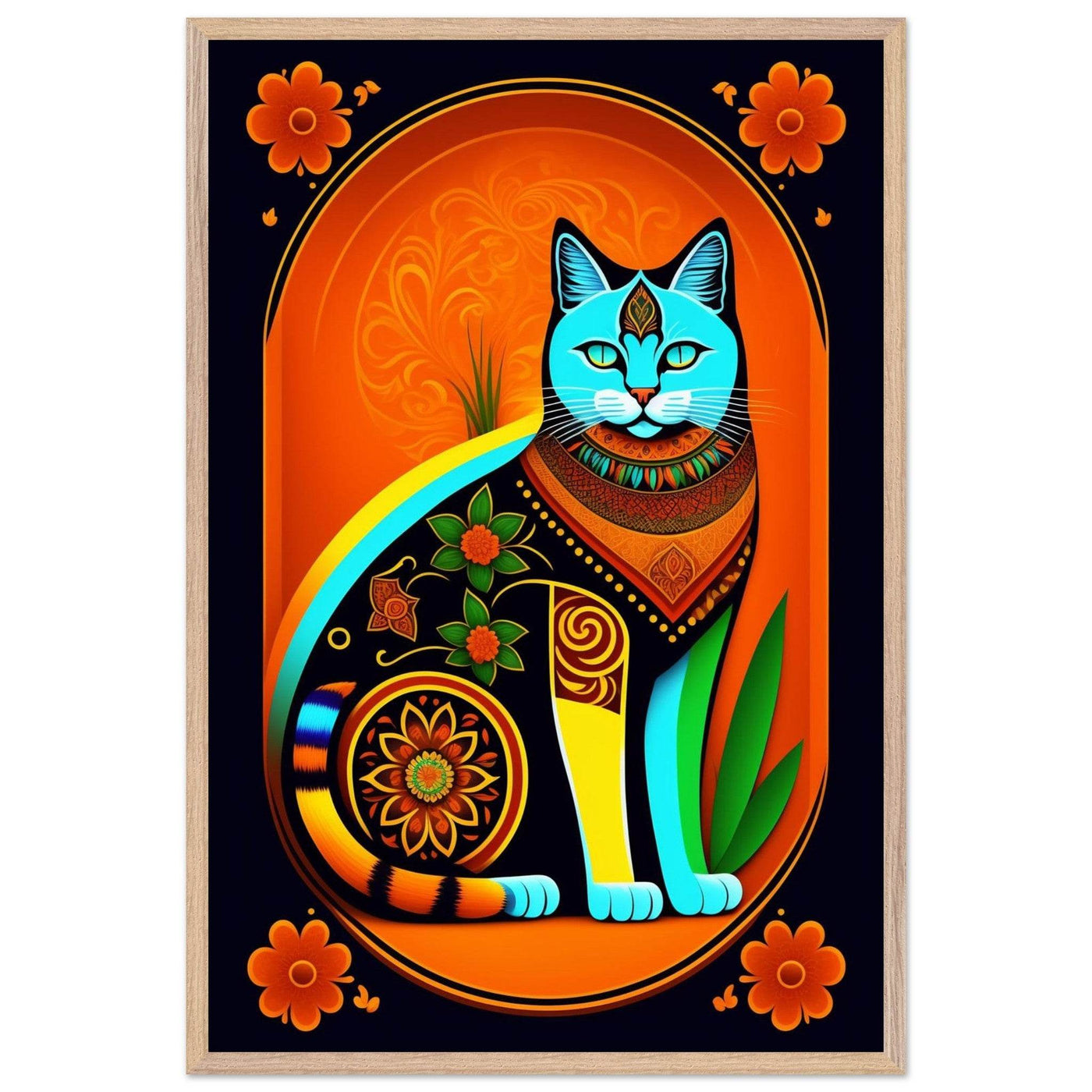 Boho Chic Cat Art - Vibrantwalls