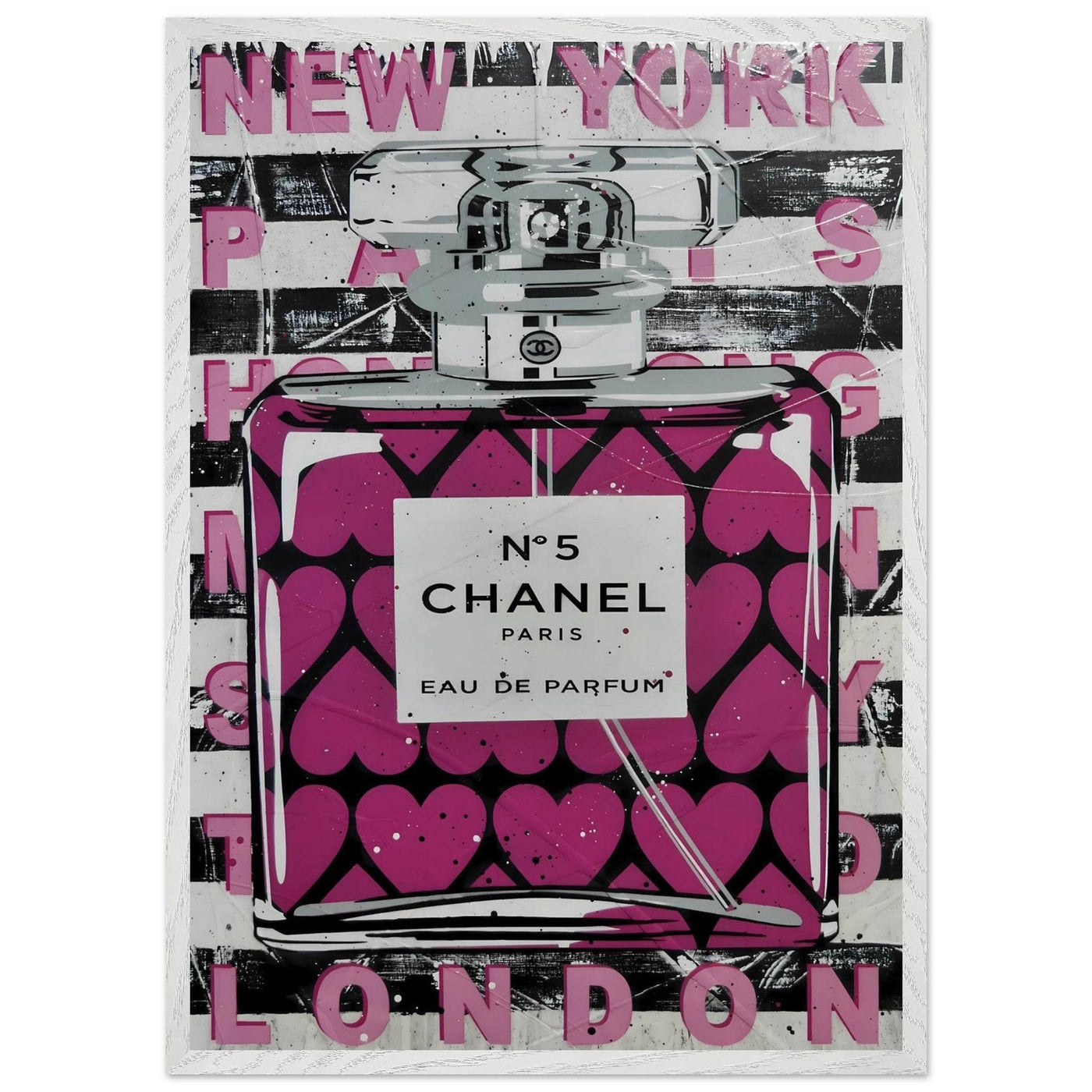 Chanel No. 5 Pink Hearts Pop Art Print in Premium Mounted Frame - Vibrantwalls