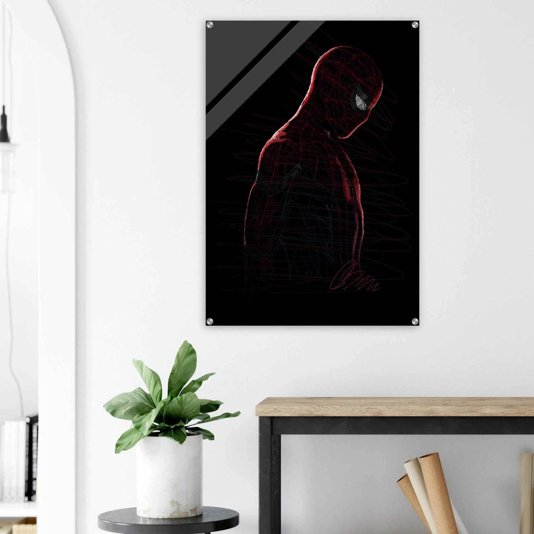 Abstract Spider-Man Acrylic Print – Dynamic, Modern, Scribble Art Wall Decor in Various Sizes - Vibrantwalls