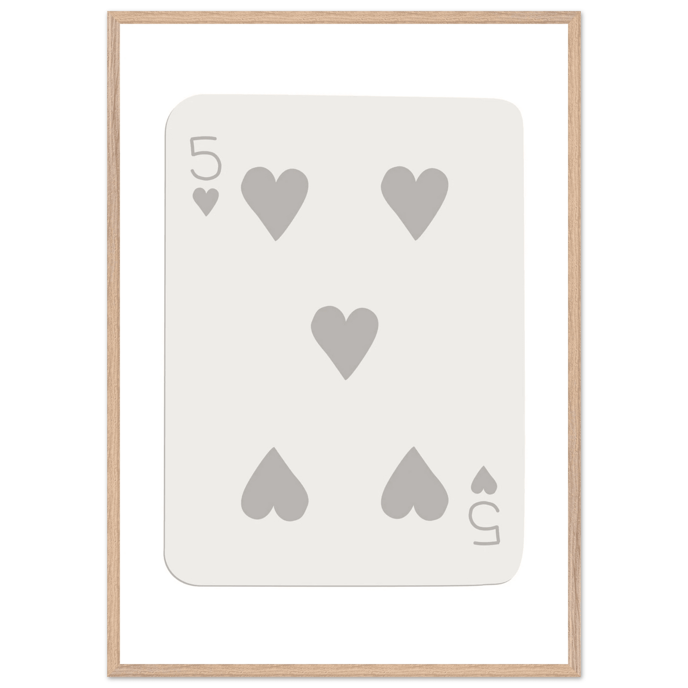 Minimalist Five of Hearts Poker Card Print - Eco-Friendly Mounted Framed Art for Modern Decor - Vibrantwalls
