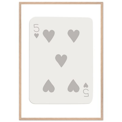 Minimalist Five of Hearts Poker Card Print - Eco-Friendly Mounted Framed Art for Modern Decor - Vibrantwalls
