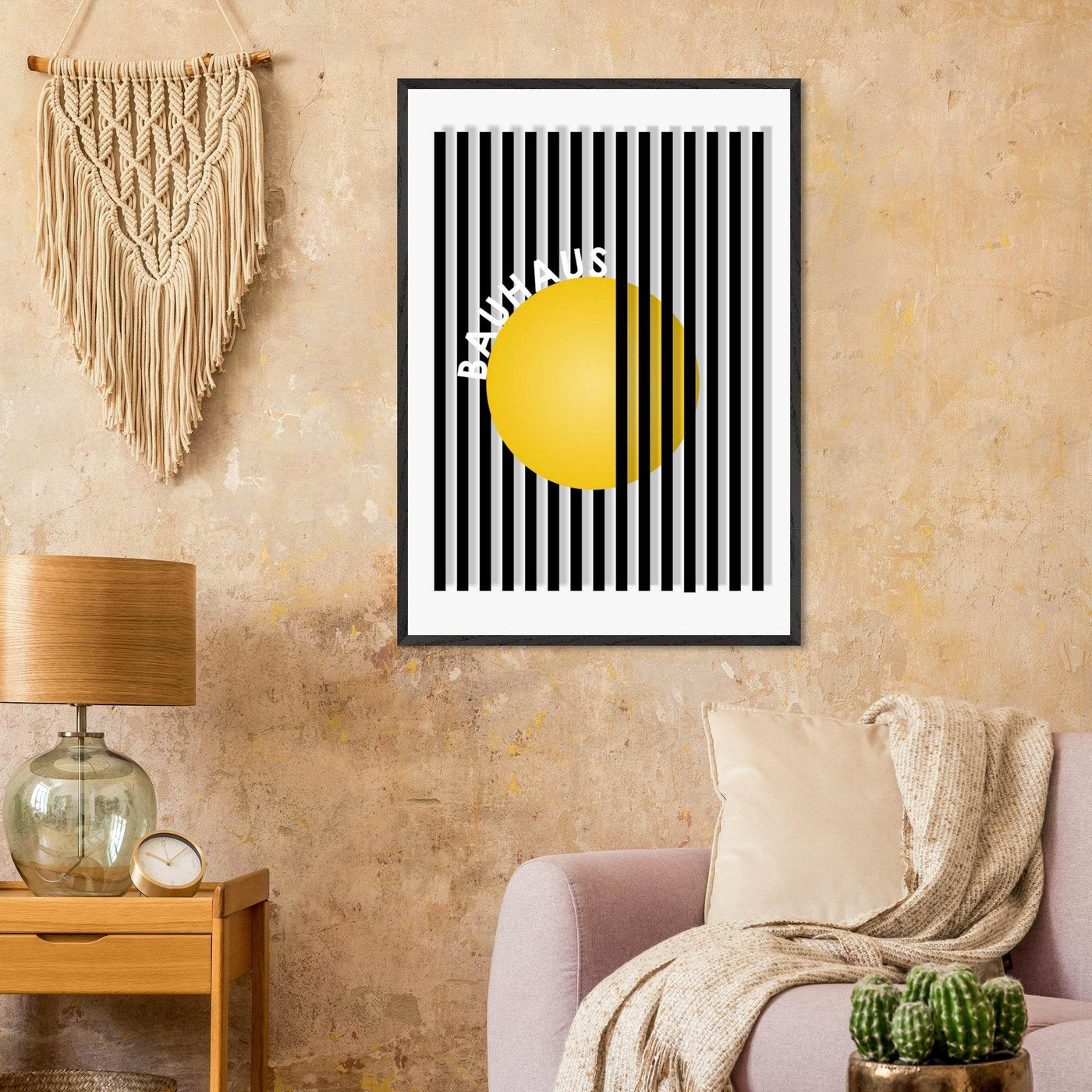 Bauhaus Yellow Circle Wall Art with Modern Stripes - Vibrantwalls