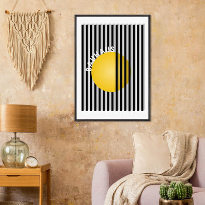 Bauhaus Yellow Circle Wall Art with Modern Stripes - Vibrantwalls