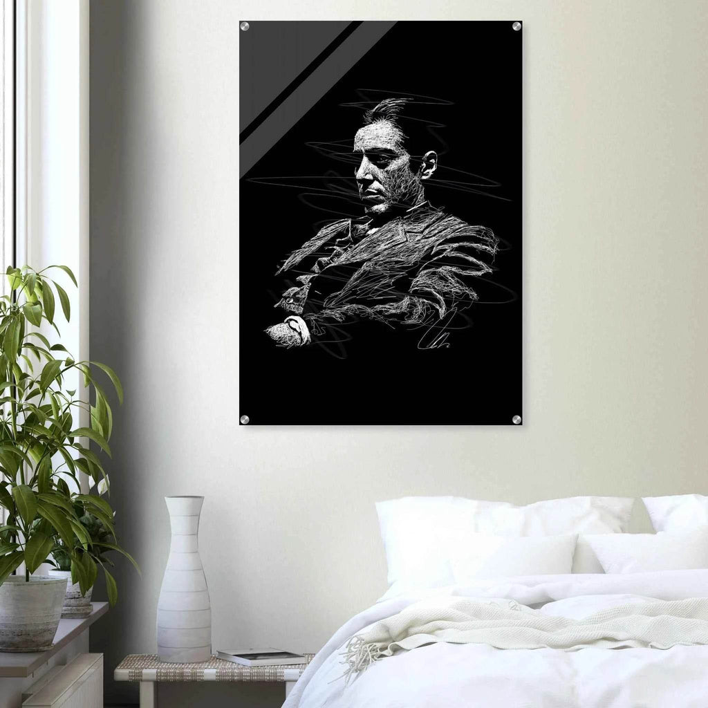 Al Pacino Scarface Sketch Art Acrylic Print – Iconic, Dynamic, Black & White Wall Decor - Vibrantwalls