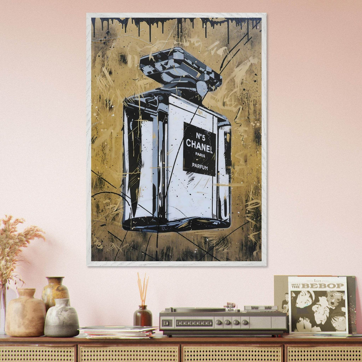 Abstract Chanel N°5 Art Print - Luxury Perfume Wall Art in Premium Mounted Frame - Vibrantwalls