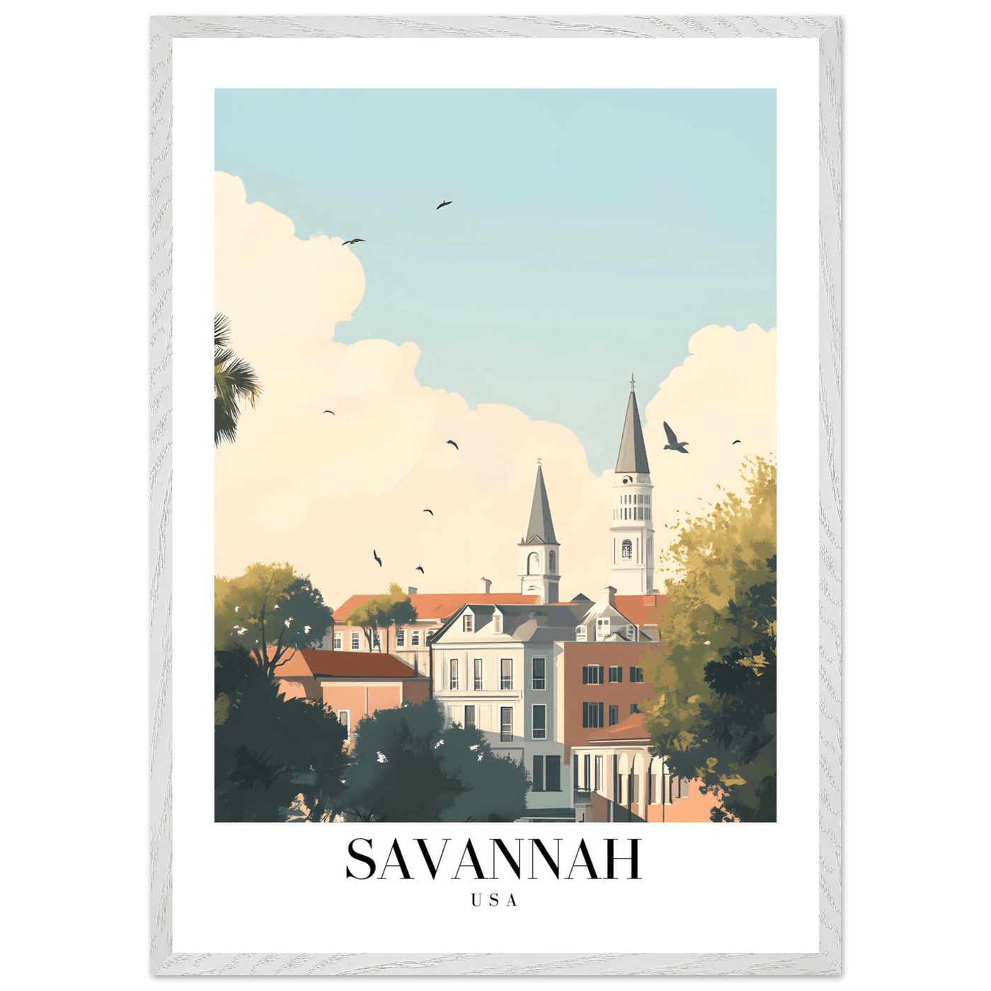 Savannah USA Framed Poster – Charming Cityscape Art with Wooden Frame - Vibrantwalls