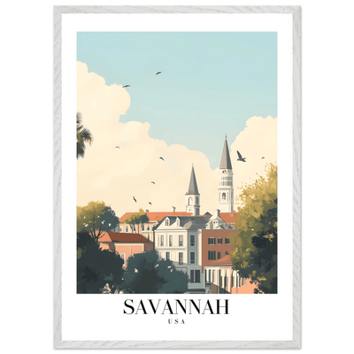 Savannah USA Framed Poster – Charming Cityscape Art with Wooden Frame - Vibrantwalls