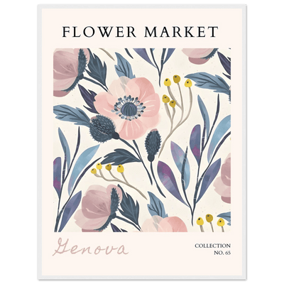 Flower Market 'Genova' Framed Poster – Blush & Indigo Floral Art Print | Ready-to-Hang Botanical Decor - Vibrantwalls
