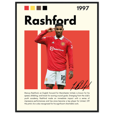 Marcus Rashford Manchester United Soccer Framed Poster – Iconic Red Devil Art Print 60x80 cm 24x32″ Black frame Vibrantwalls
