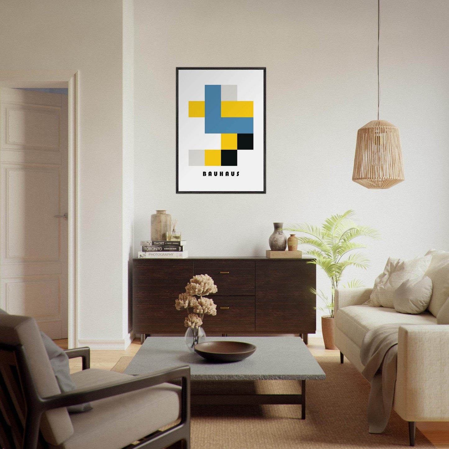 Bauhaus Geometric Abstract Yellow Blue Movement Design Wall Art - Vibrantwalls