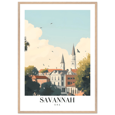 Savannah USA Framed Poster – Charming Cityscape Art with Wooden Frame - Vibrantwalls