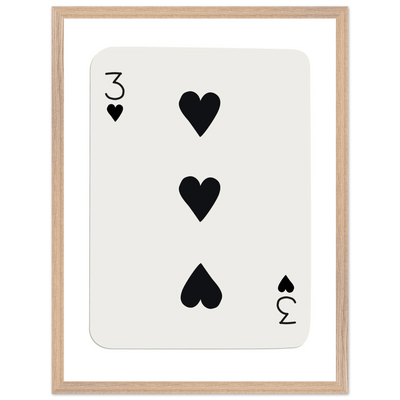 Three of Hearts Poker Card Print - Eco-Friendly Framed Poster Art, Available in Multiple Sizes & Frame Finishes - Vibrantwalls