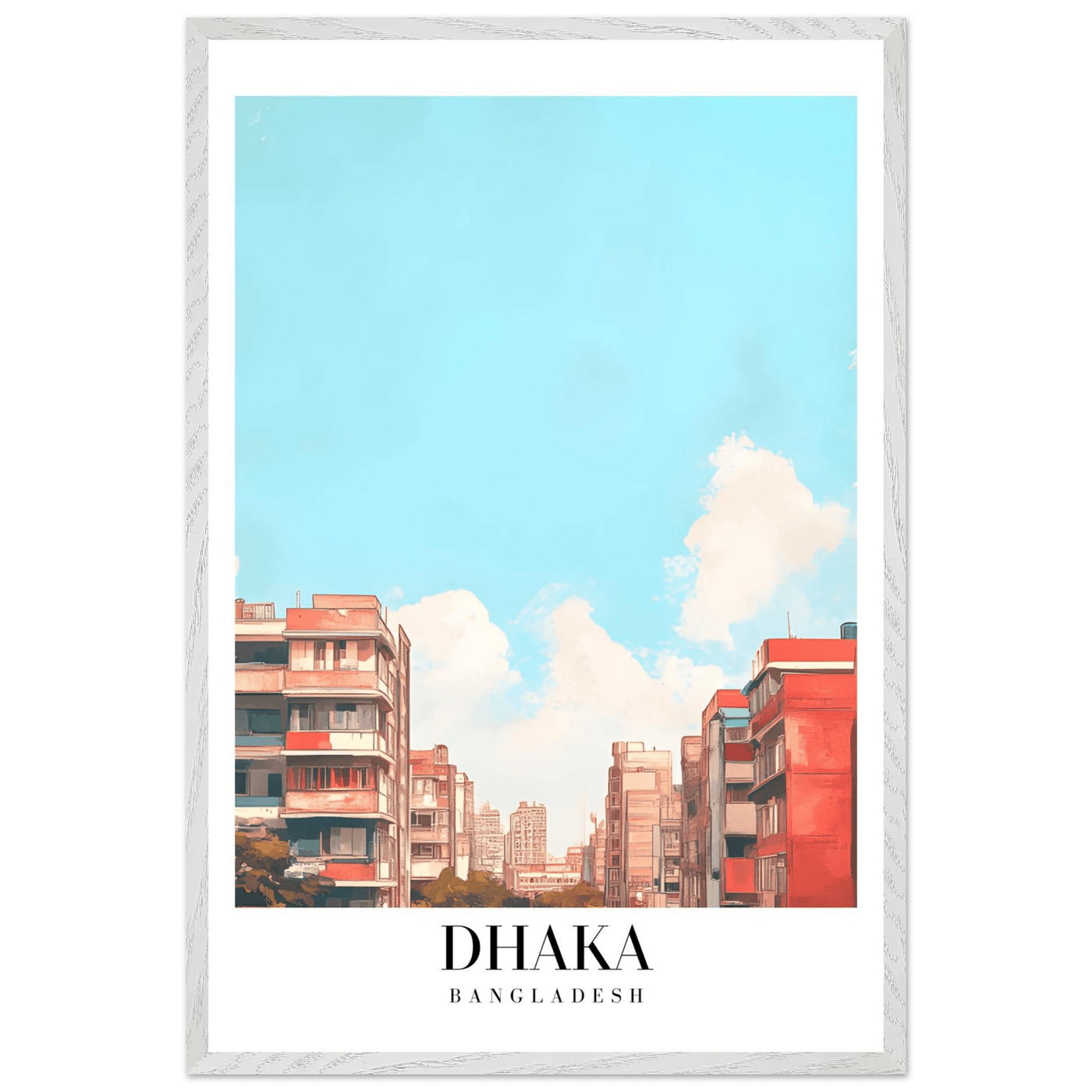 Dhaka Bangladesh Framed Poster – Pastel Cityscape Wall Art with Customizable Wooden Frame - Vibrantwalls