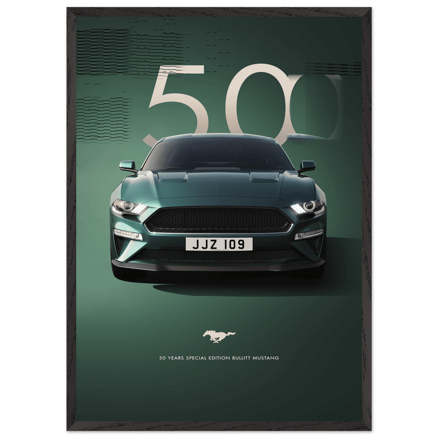 1968 Bullitt Mustang GT - 50th Anniversary Framed Poster | Iconic Dark Highland Green, Ready-to-Hang Wall Art - Vibrantwalls