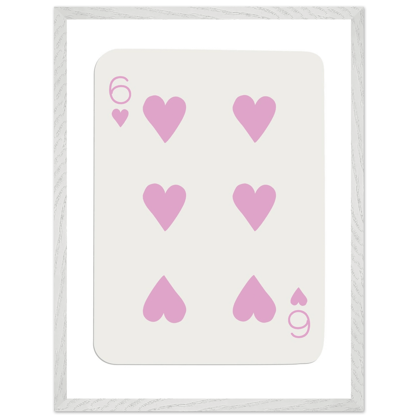 Minimalist Pink Six of Hearts Poker Card Print - Mounted Framed Eco-Friendly Wood Art - Vibrantwalls
