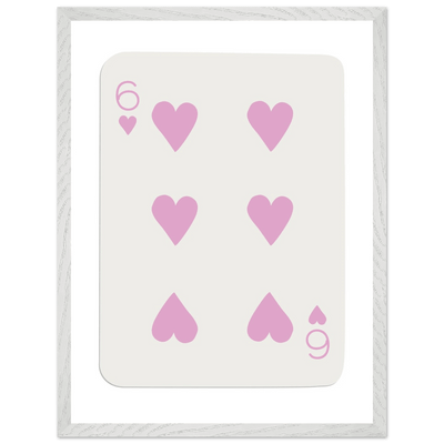 Minimalist Pink Six of Hearts Poker Card Print - Mounted Framed Eco-Friendly Wood Art - Vibrantwalls