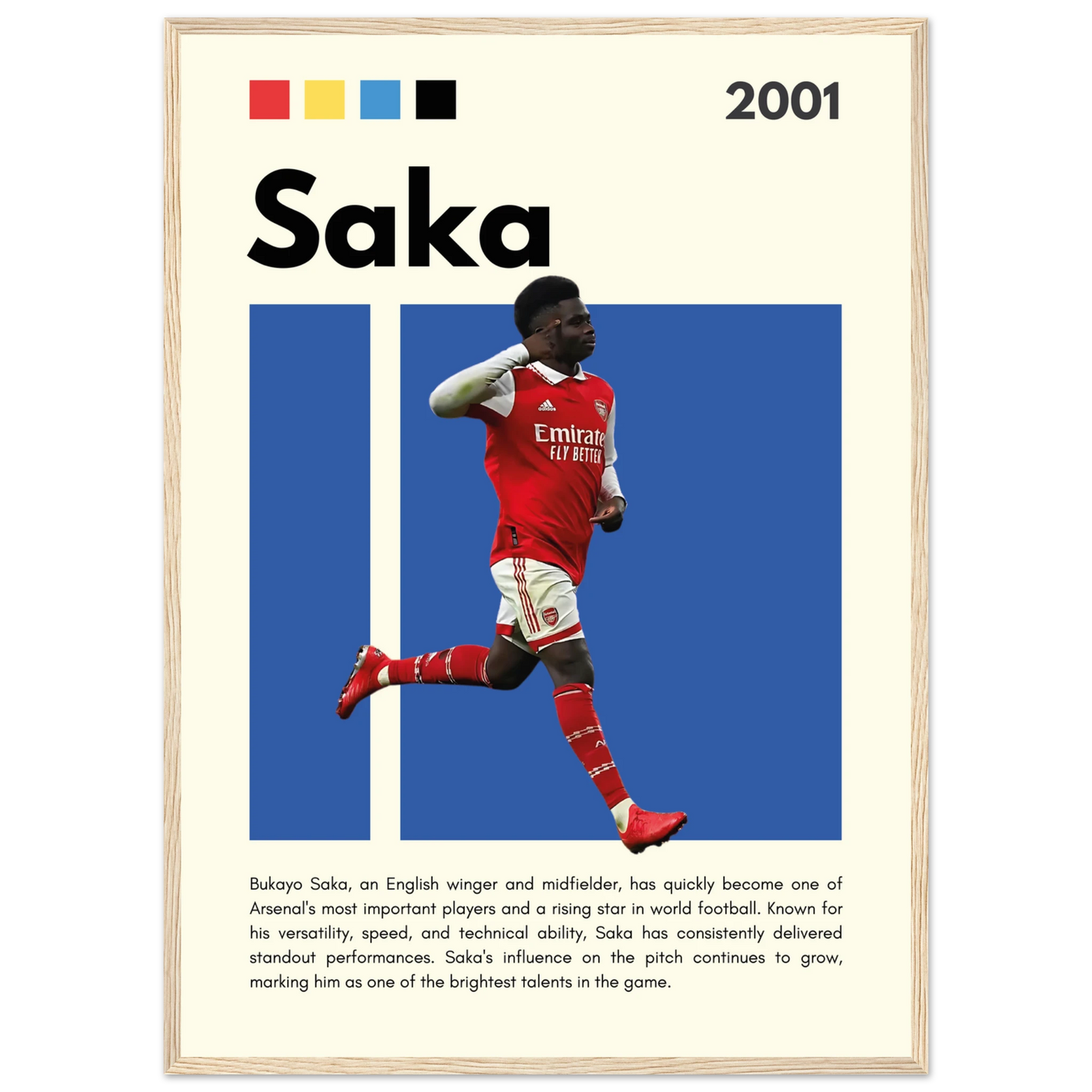 Bukayo Saka Arsenal Framed Poster – Modern Football Art Print for Gooners 50x70 cm 20x28″ Wood frame Vibrantwalls