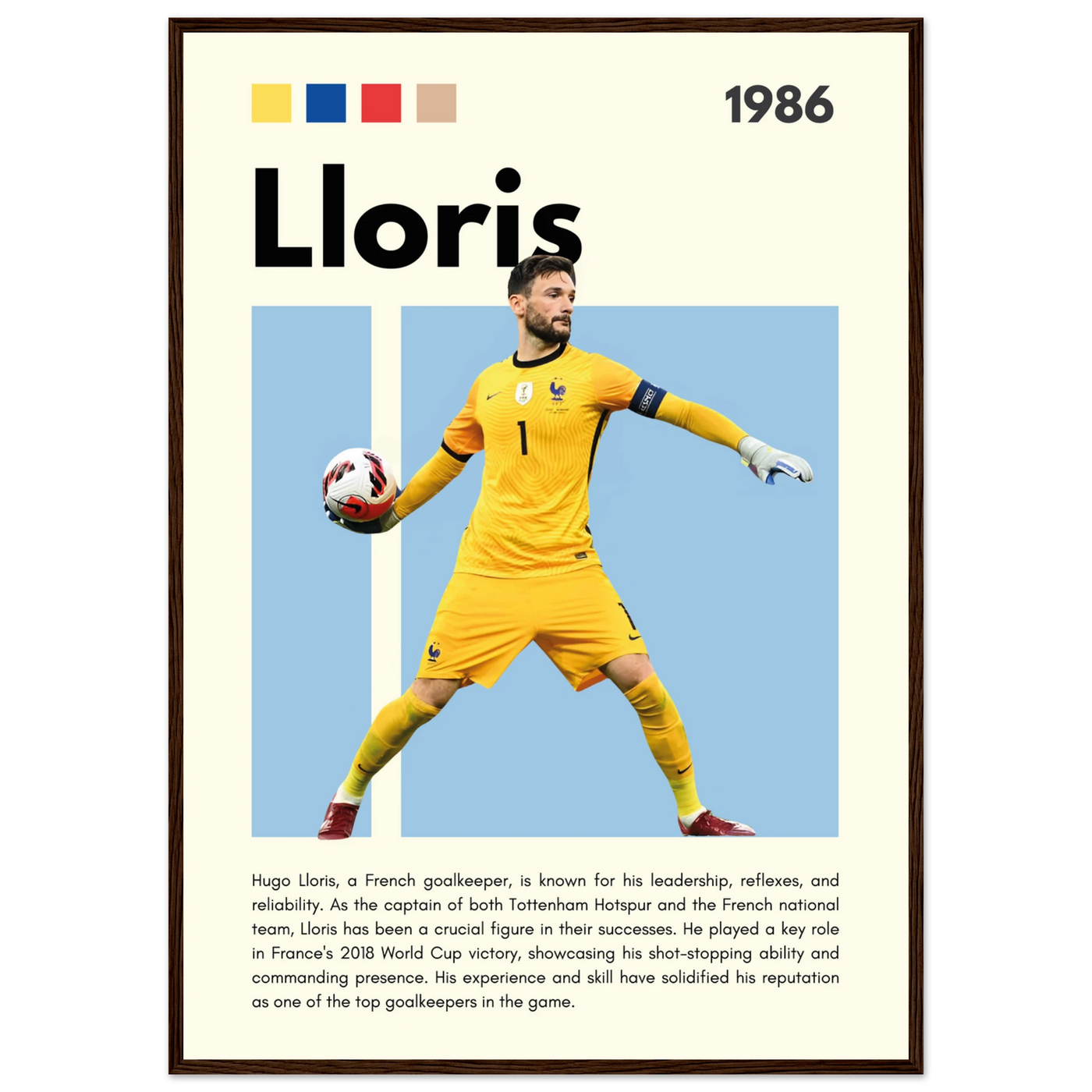 Hugo Lloris France Goalkeeper Football Poster A1 (59.4 x 84.1 cm) Dark wood frame Vibrantwalls