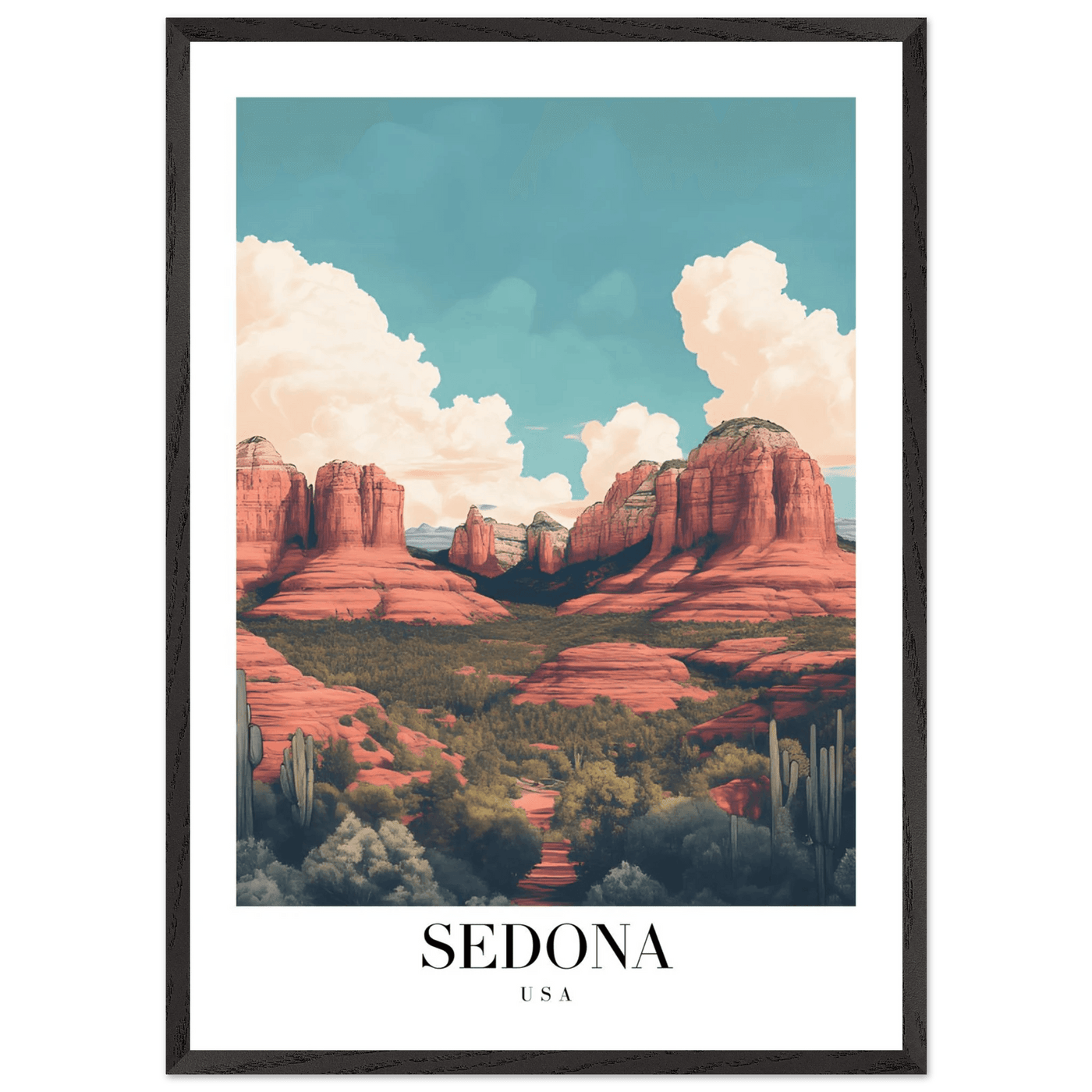 Sedona USA Framed Poster – Iconic Red Rocks Wall Art with Vintage Desert Vibes - Vibrantwalls
