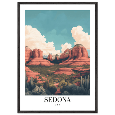 Sedona USA Framed Poster – Iconic Red Rocks Wall Art with Vintage Desert Vibes - Vibrantwalls
