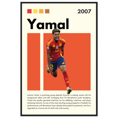 Lamine Yamal Spain Soccer Framed Football Poster 60x90 cm 24x36″ Black frame Vibrantwalls