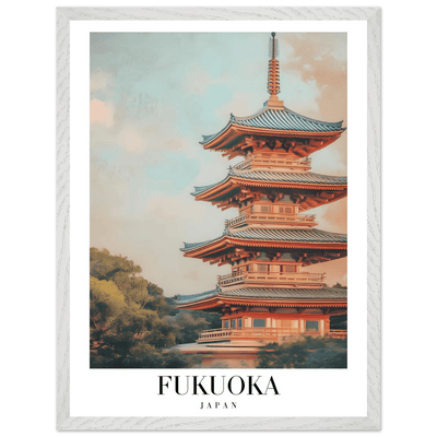 Fukuoka Japan Vintage Pagoda Framed Poster – Serene Travel Wall Art with Wooden Frame - Vibrantwalls