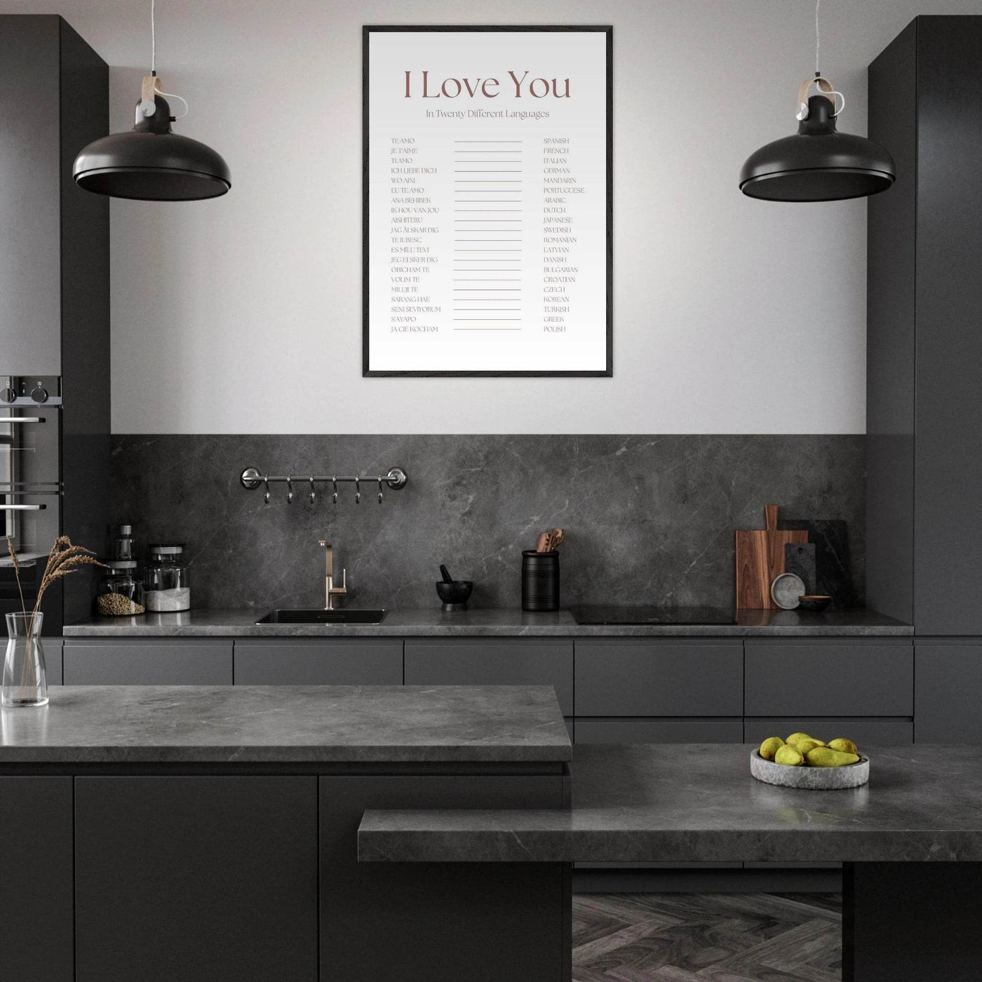 I Love You in 20 Languages - Mounted Framed Art Print, Eco-Friendly Wood Frame in Your Choice of Style - Vibrantwalls