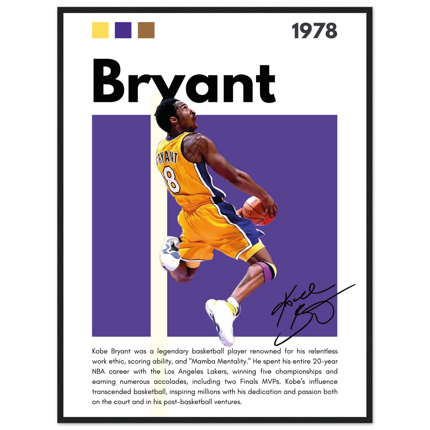 Kobe Bryant Black Mamba Lakers Vintage Poster 60x80 cm 24x32″ Black frame Vibrantwalls