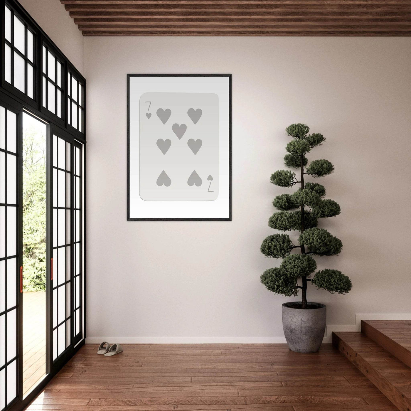 Minimalist Poker Card Print - Seven of Hearts - Mounted Eco-Friendly Framed Art, Custom Sizes & Finishes - Vibrantwalls