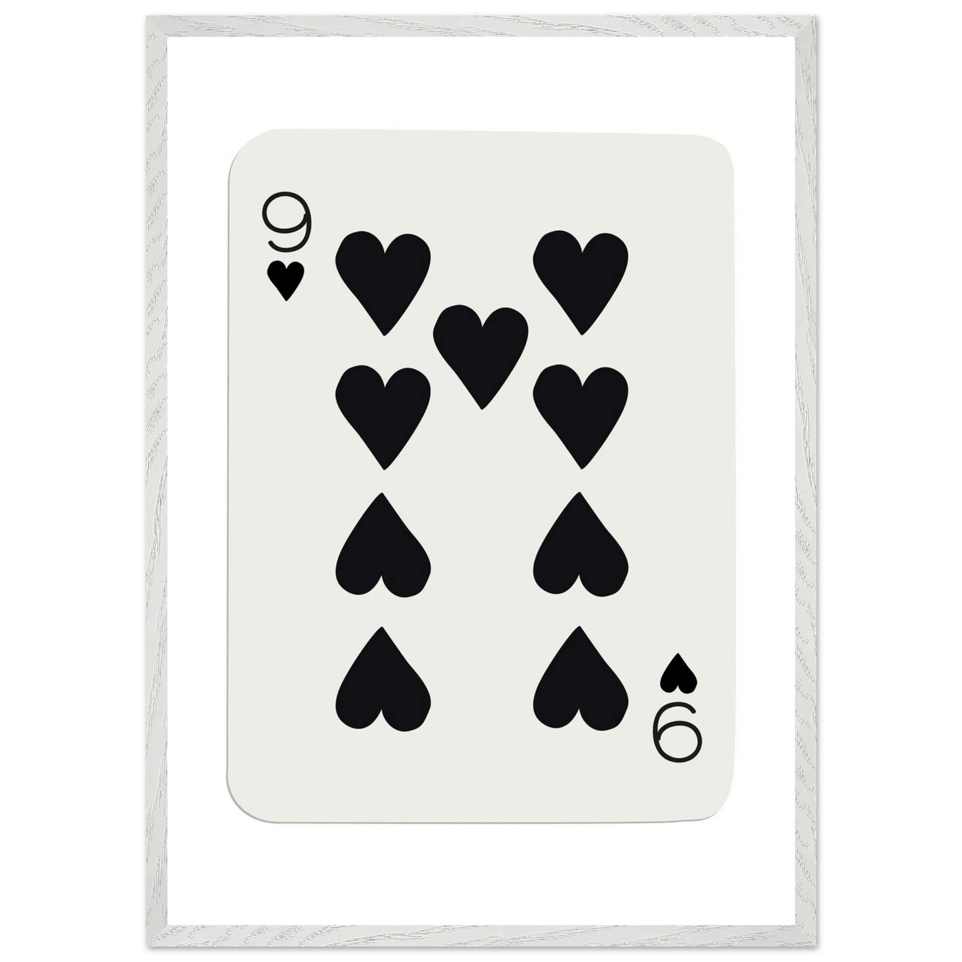 Minimalist Nine of Hearts Poker Card Print - Mounted Framed Eco-Friendly Wall Art in Various Sizes & Frame Finishes - Vibrantwalls