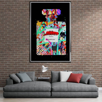 Vibrant Pop Art Chanel No. 5 Perfume Print - Framed & Ready-to-Hang - Vibrantwalls
